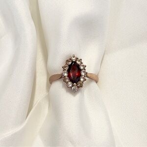 Genuine red garnet stone rose gold over sterling silver ring size 9